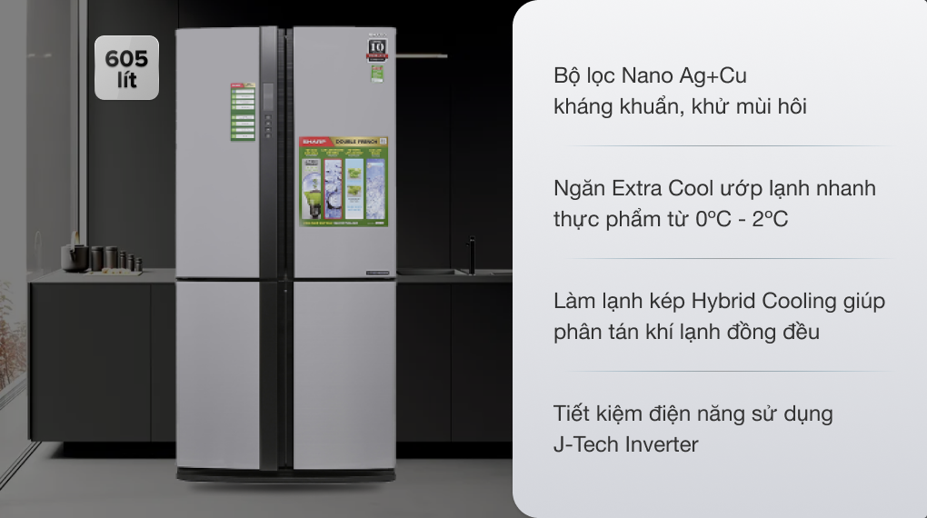 Tủ lạnh Sharp Inverter 605 lít SJ-FX680V-ST