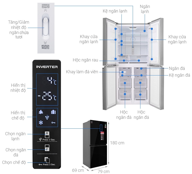 Tủ lạnh Sharp Inverter 401 lít Multi Door SJ-FXP480VG-BK