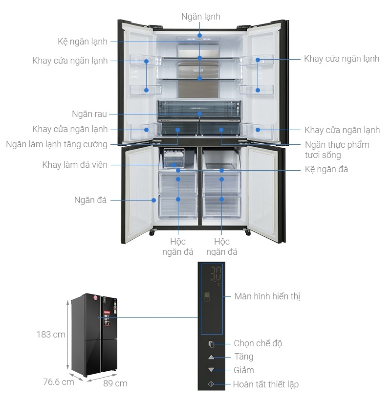 Tủ lạnh Sharp Inverter 572 lít Multi Door SJ-FXP640VG-BK
