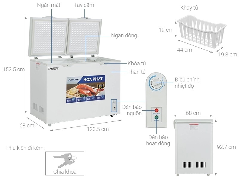 Tủ đông Hòa Phát 2 ngăn 2 cánh 271 lít HPF BN6271 ( Dàn nhôm)