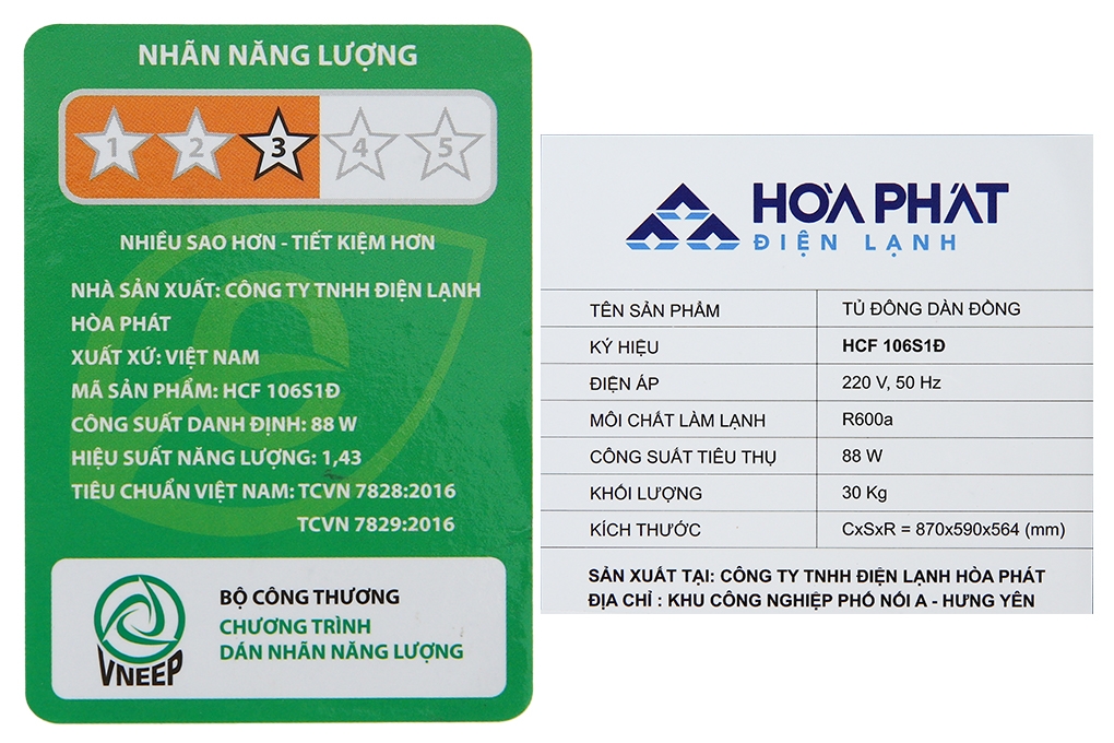 Tủ đông Hòa Phát 107 lít HCF 106S1Đ