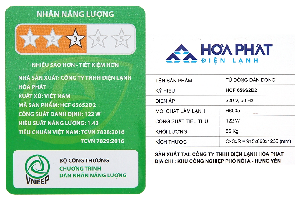 Tủ đông Hòa Phát inverter 300 lít 2 ngăn HCFI656S2Đ2 dàn đồng