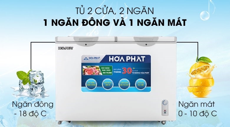 Tủ đông Hòa Phát inverter 300 lít 2 ngăn HCFI656S2Đ2 dàn đồng
