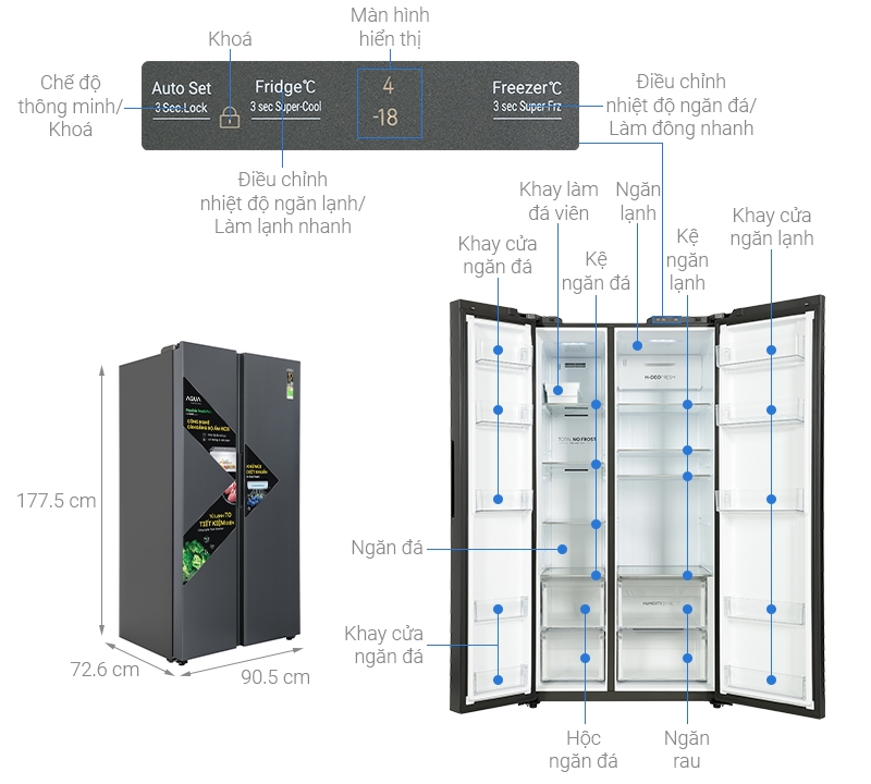 Tủ lạnh Aqua Inverter 646 lít Side By Side AQR-S682XA(SLB)