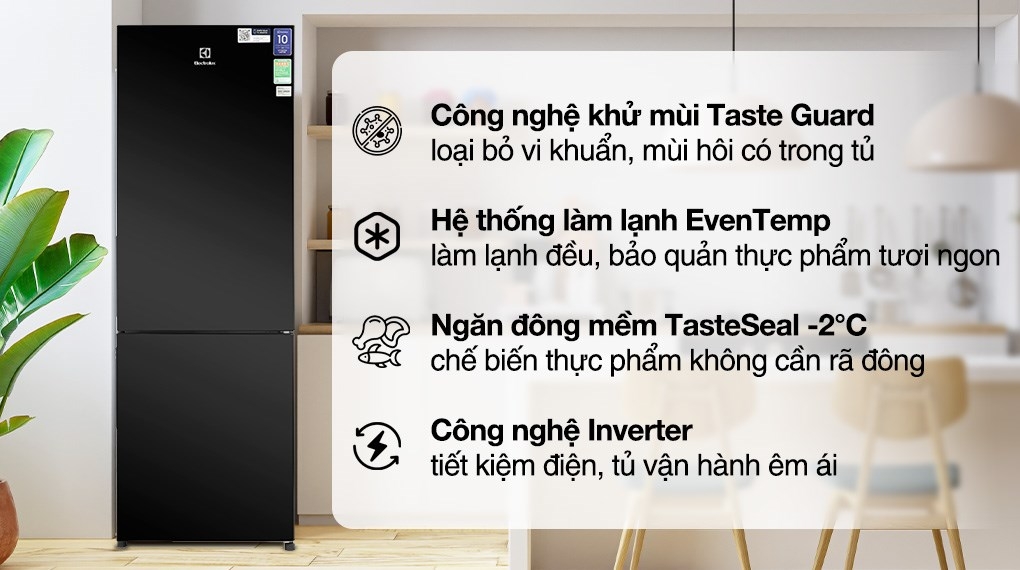 Tủ Lạnh Electrolux Inverter 308 Lít EBB3402K-H