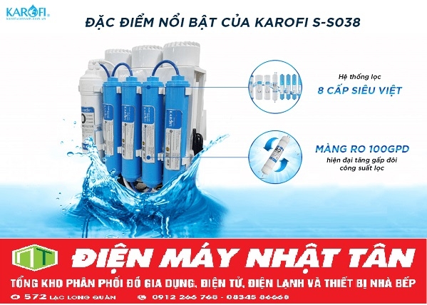 MÁY LỌC NƯỚC KAROFI 8 CẤP SLIM S-S038
