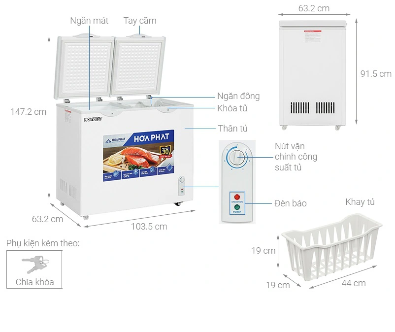 Tủ đông Hòa Phát 2 ngăn 2 cánh 205 lít HPF BN6205 ( Dàn Nhôm)