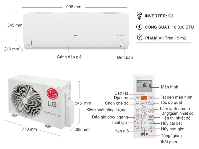 Điều hòa LG 1 chiều Inverter 18.000BTU V18ENF1
