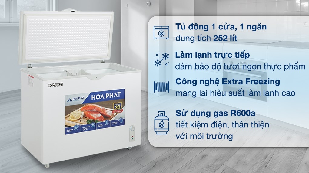 Tủ đông Hòa Phát 252 lít HPF AN6252 ( 1 chế độ đông - Dàn Nhôm)