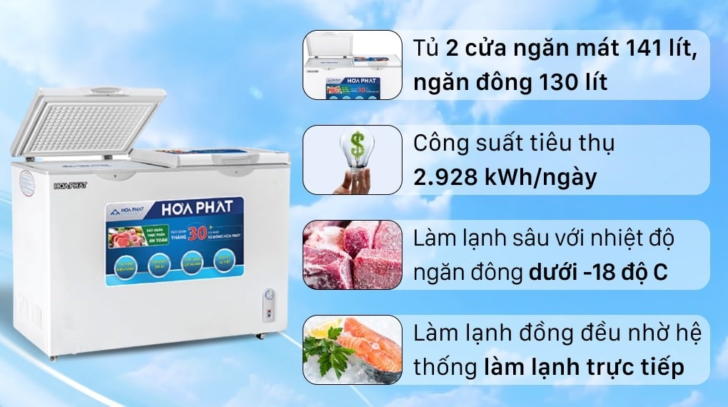 Tủ đông Hòa Phát inverter 300 lít 2 ngăn HCFI656S2Đ2 dàn đồng