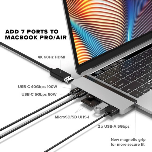 Cổng Chuyển Hyper Drive Duo 7-IN-2 (Version 2) HDMI 4K60HZ With Cable Usb-C For Macbook/iPadPro/Laptop -HD28C-Gray