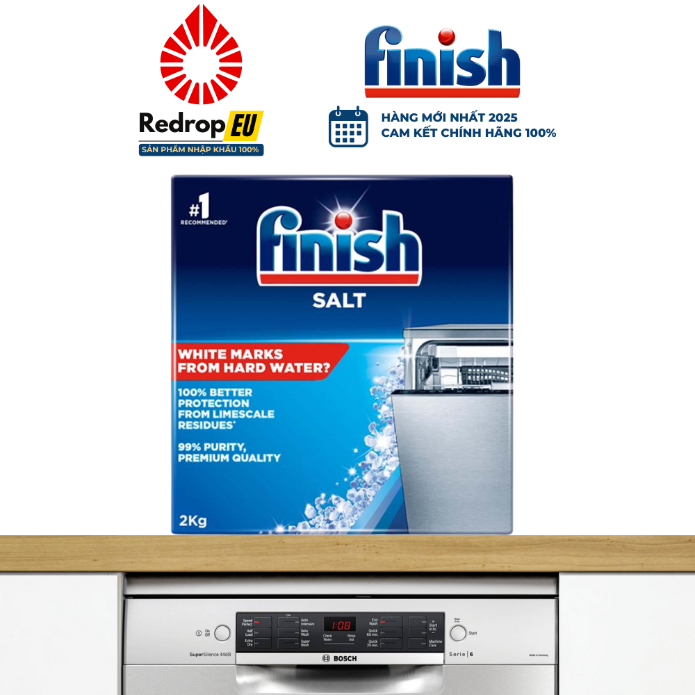 Hộp 2kg muối rửa chén Finish (Salt) – Hỗ trợ làm mềm nước cho máy rửa chén