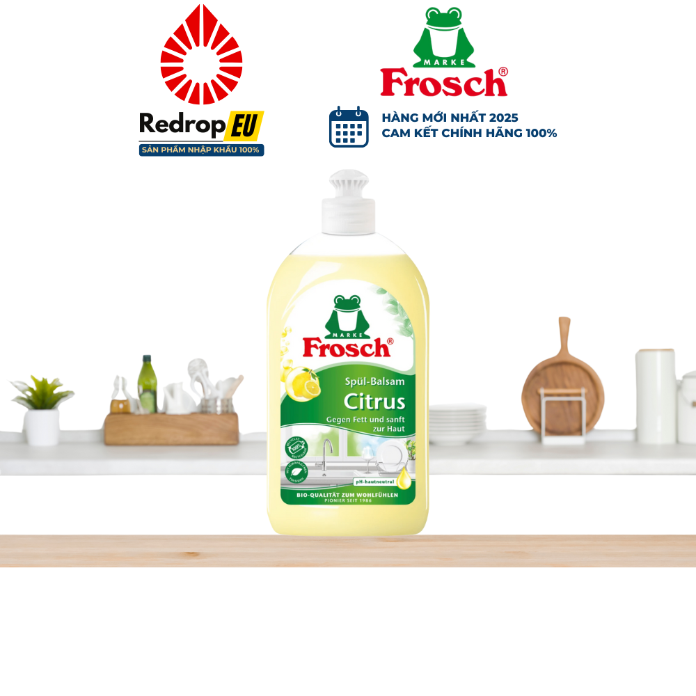 Nước Rửa Chén Hữu Cơ Frosch 500ml (Hương Lô Hội/ Chanh/ Mâm Xôi)