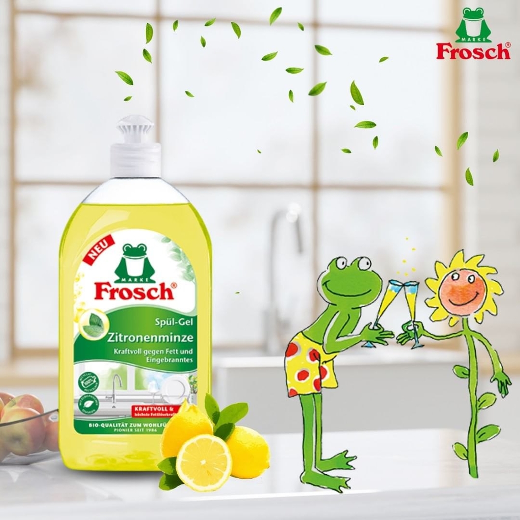 Nước Rửa Chén Hữu Cơ Frosch 500ml (Hương Mâm Xôi/ Chanh/ Lô Hội)