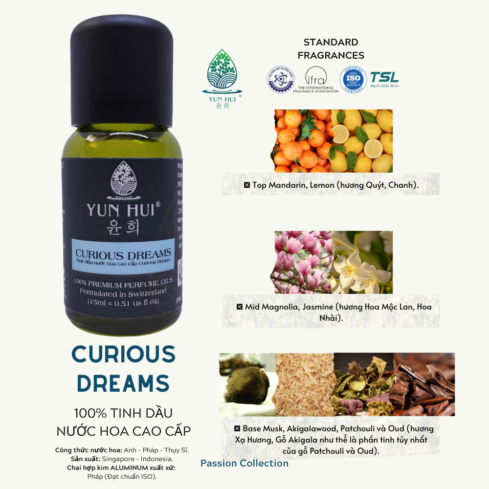 Tinh Dầu Thiên Nhiên Nước Hoa Thơm Phòng Cao Cấp Nhập Khẩu Curious Dreams YUN HUI - Với 3 Nốt Hương Sang Trọng Đặc Sắc - 15ml/50ml/100ml