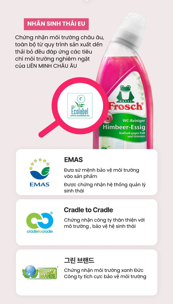 Chai Dung Dịch Tẩy Bồn Cầu Frosch 750ml (Hương Mâm Xôi/ Chanh)