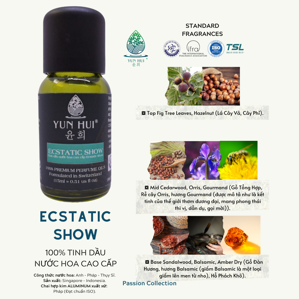 Tinh Dầu Thiên Nhiên Nước Hoa Thơm Phòng Cao Cấp Nhập Khẩu Ecstatic Show YUN HUI - Với 3 Nốt Hương Sang Trọng Đặc Sắc - 15ml/50ml/100ml