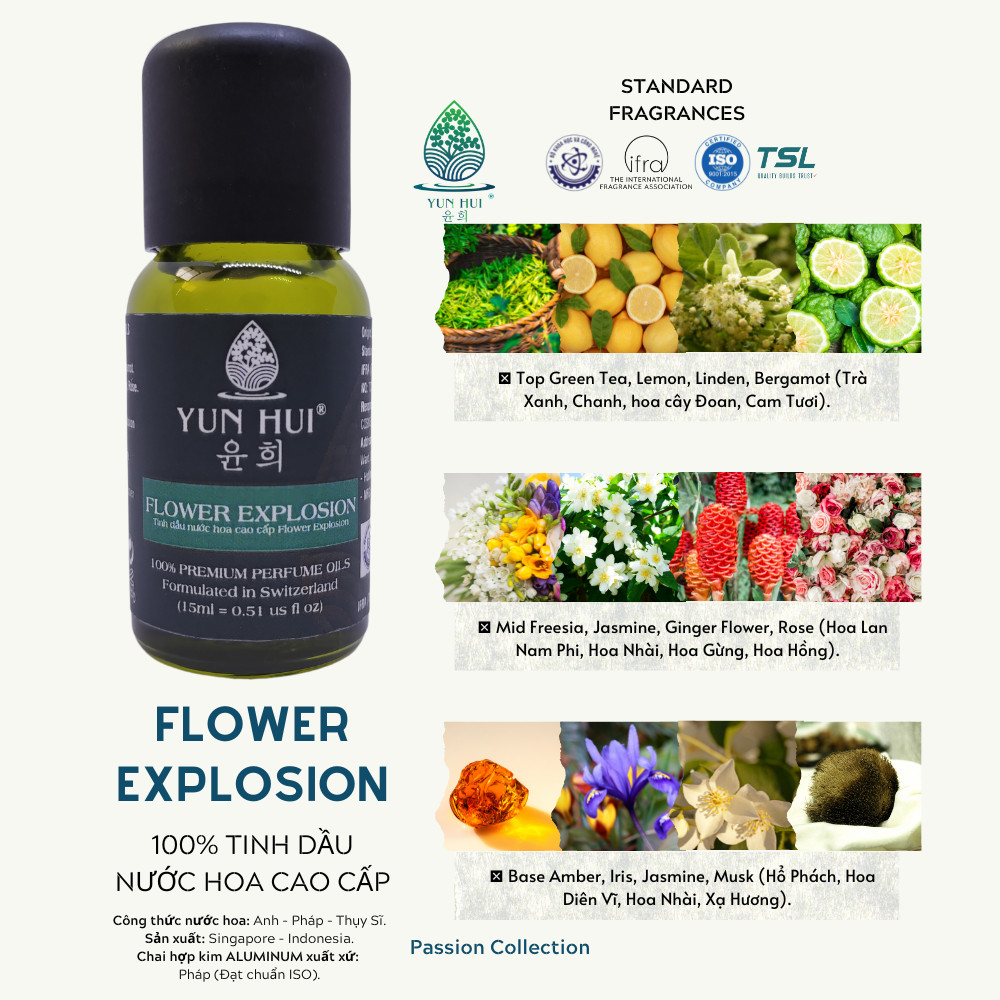 Tinh Dầu Thiên Nhiên Nước Hoa Thơm Phòng Cao Cấp Nhập Khẩu Flower Explosion YUN HUI - Với 3 Nốt Hương Sang Trọng Đặc Sắc - 15ml/50ml/100ml