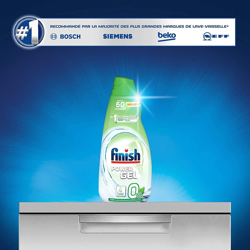 Chai 900ml Gel rửa chén Finish All in 1 Max 0% Ecolabel EU - Thân thiện môi trường, an toàn cho gia đình có trẻ nhỏ