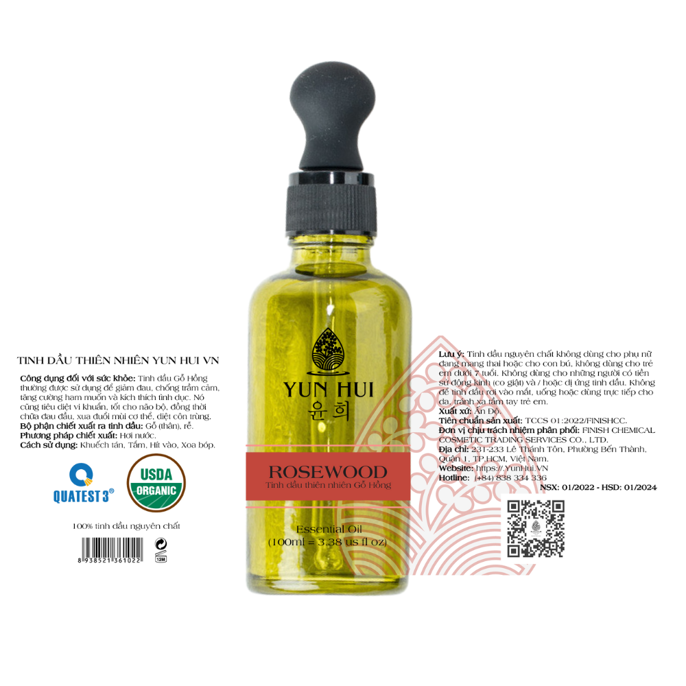 Tinh dầu thiên nhiên Gỗ Hồng - Rosewood Essential Oil YUN HUI