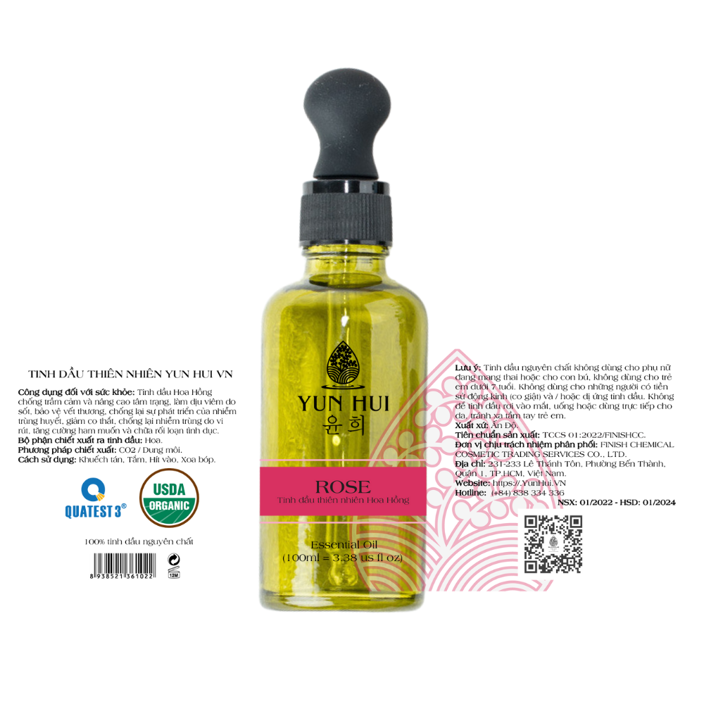 Tinh dầu thiên nhiên Hoa Hồng - Rose Essential Oil YUN HUI OILS