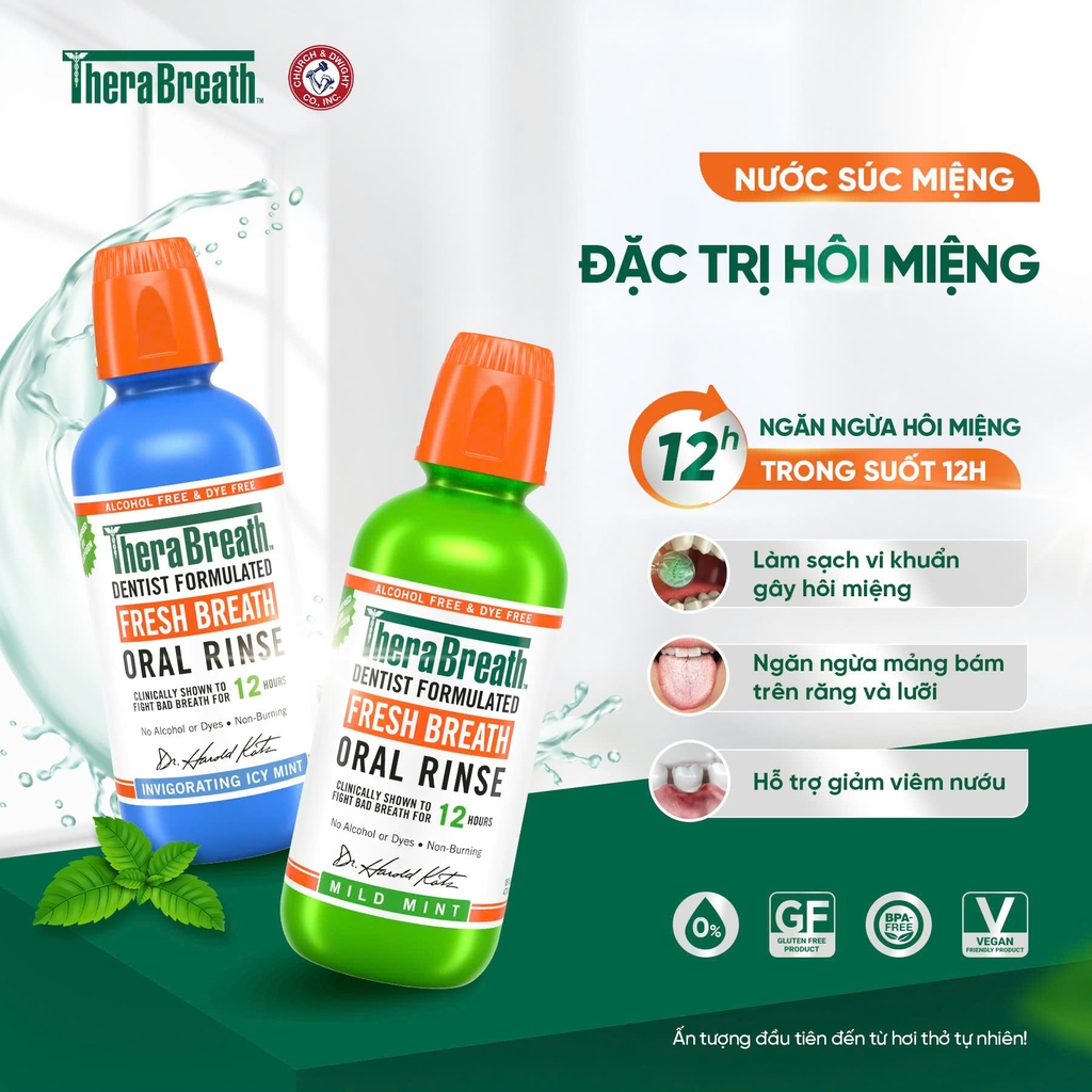 [Hương Mild Mint – Bạc hà dịu nhẹ] Nước súc miệng TheraBreath cho người lớn – Hết hôi miệng, mát miệng, hơi thở thơm lâu