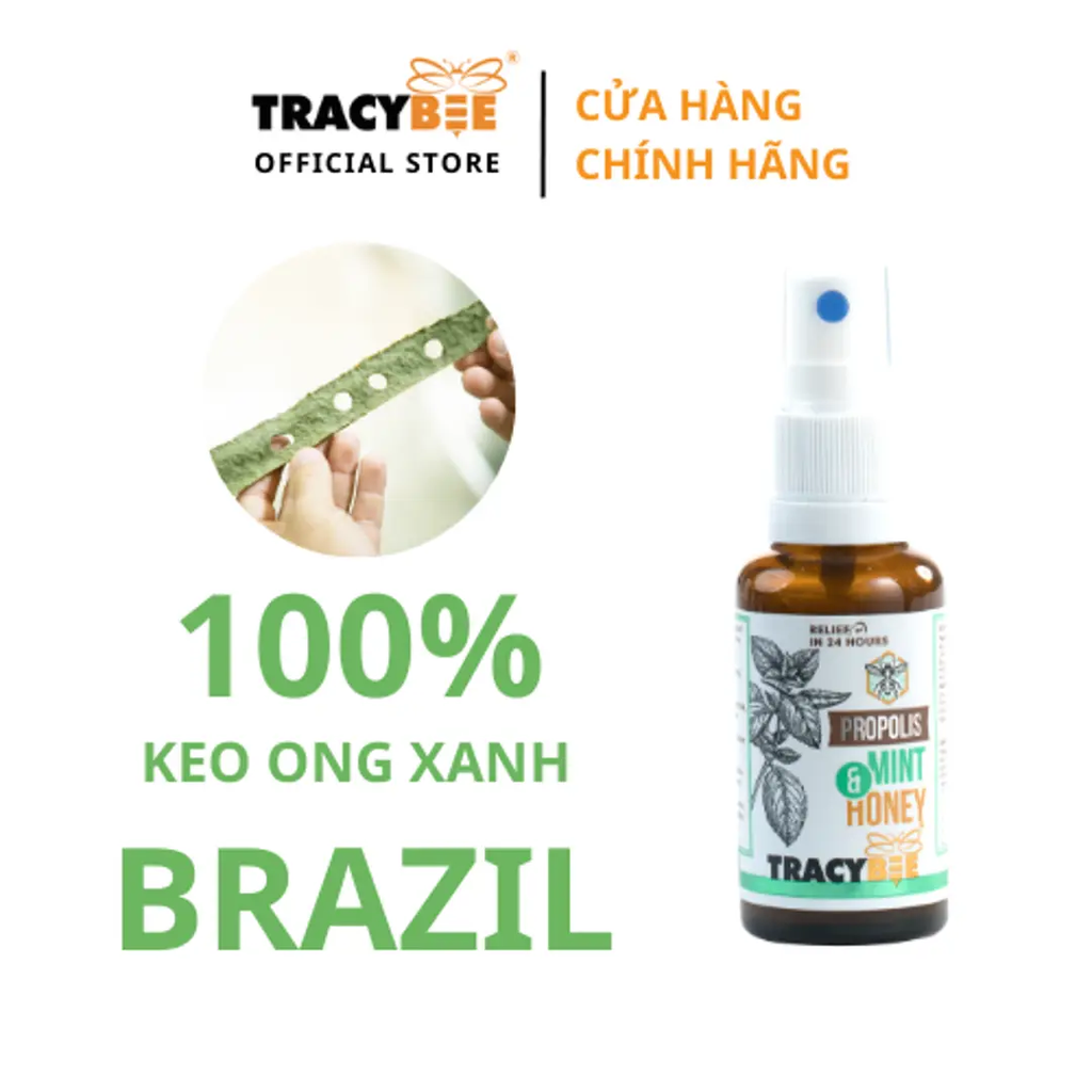 Keo Ong Xanh Tracybee Propolis Mint & Honey (Vị Bạc Hà 30ml) – Giảm Đau Họng, Ho, Viêm Họng Hiệu Quả