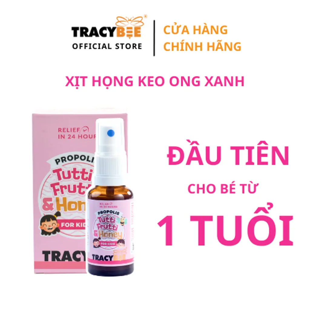 Keo Ong Xanh Tracybee Propolis Tutti Frutti & Honey – Xịt Họng Giảm Ho, Đau Rát, Viêm Họng Cho Bé & Gia Đình (Vị Trái Cây)