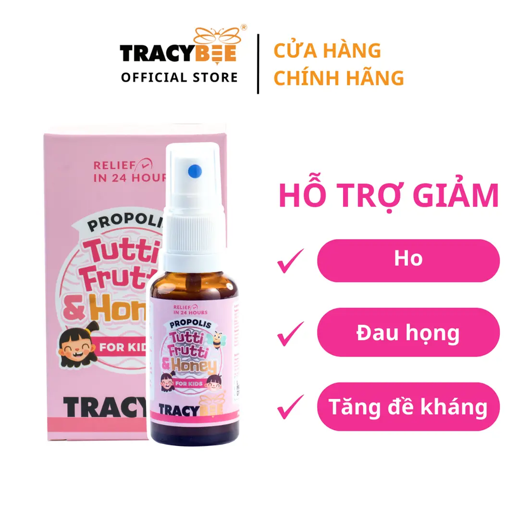 Keo Ong Xanh Tracybee Propolis Tutti Frutti & Honey – Xịt Họng Giảm Ho, Đau Rát, Viêm Họng Cho Bé & Gia Đình (Vị Trái Cây)