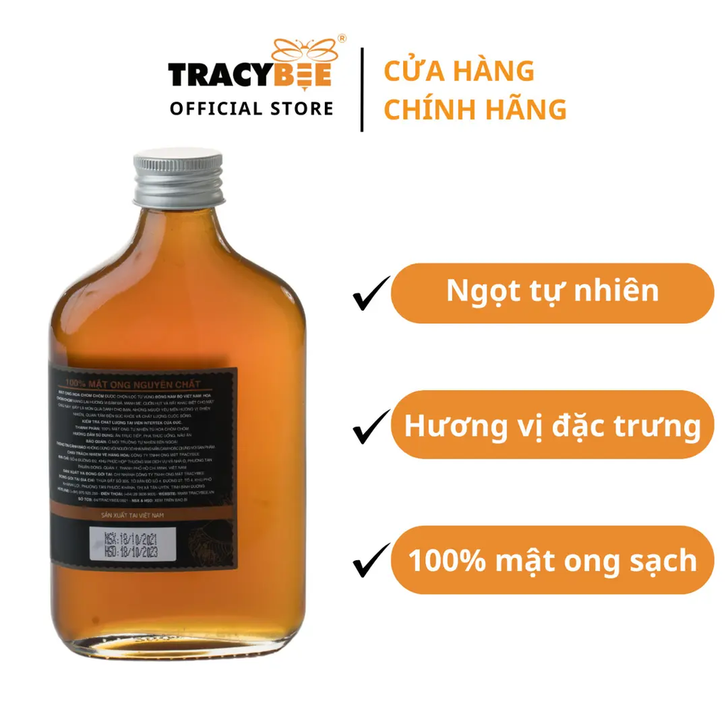 Mật Ong Hoa Chôm Chôm Tracybee 350gr – Nguyên Chất 100%, Ngọt Thanh Tự Nhiên, Tốt Cho Sức Khỏe