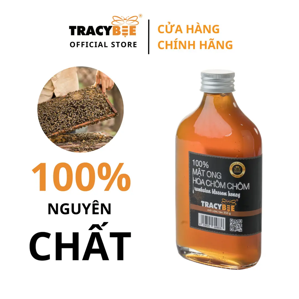 Mật Ong Hoa Chôm Chôm Tracybee 350gr – Nguyên Chất 100%, Ngọt Thanh Tự Nhiên, Tốt Cho Sức Khỏe