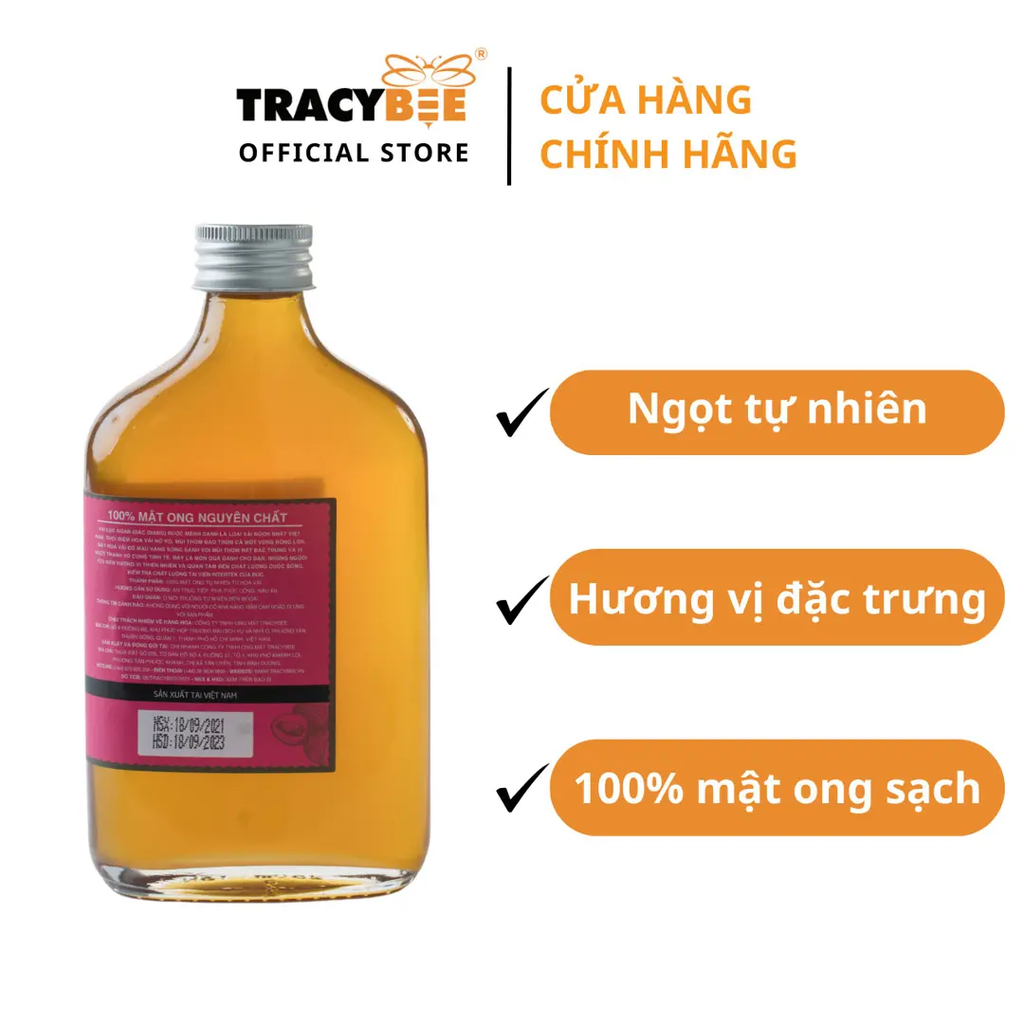 Mật Ong Hoa Lệ Chi (Hoa Vải) Tracybee 350gr – Nguyên Chất 100%, Thơm Dịu Tự Nhiên