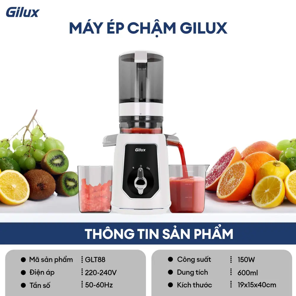 Máy ép chậm Gilux GLT88 – Công nghệ ép tiên tiến, Giữ trọn dinh dưỡng