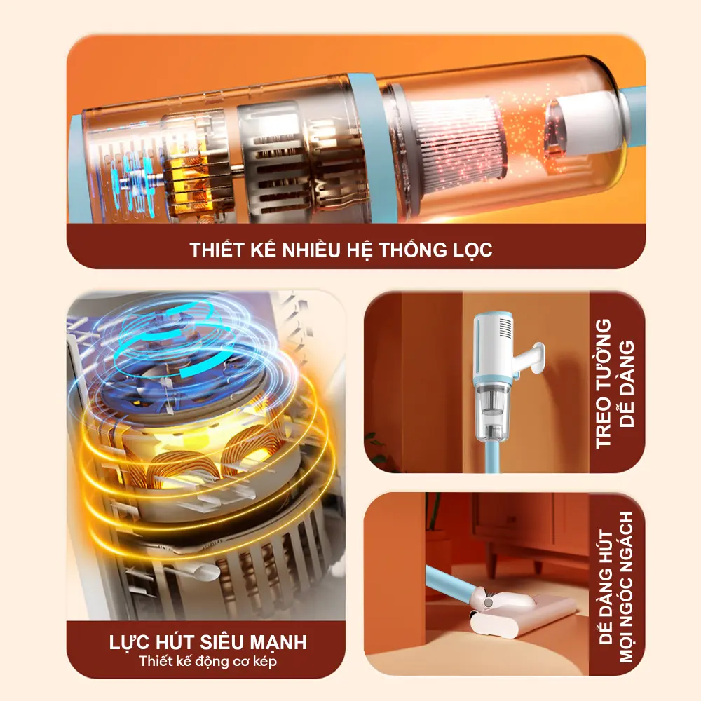 Máy hút bụi Gilux GLH61 – Công nghệ lốc xoáy Pro Cyclone, Hút sạch mọi bụi bẩn
