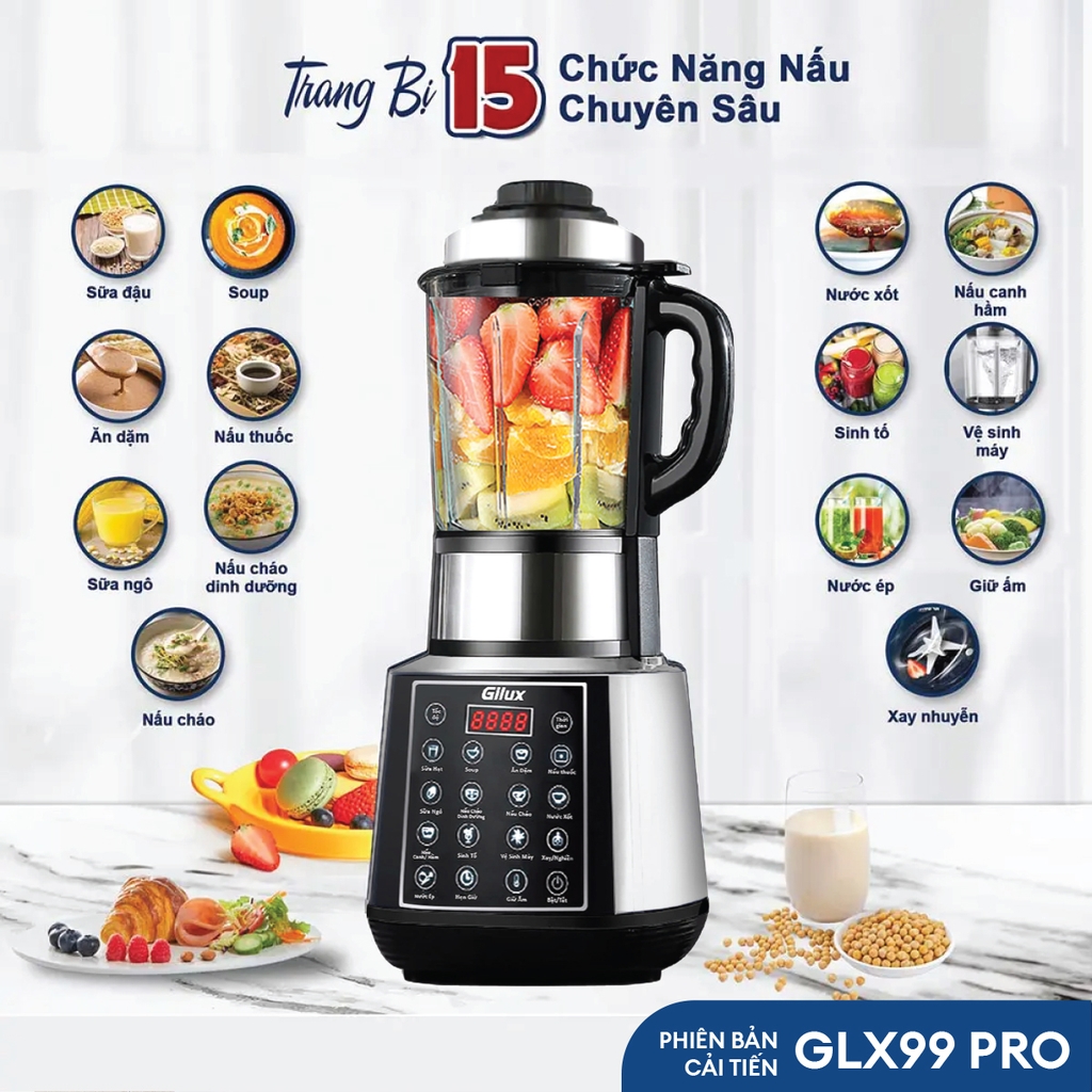 Máy làm sữa hạt đa năng Gilux GLX99 PRO – 15in1 Nấu sữa hạt, Nấu cháo – soup, Xay sinh tố