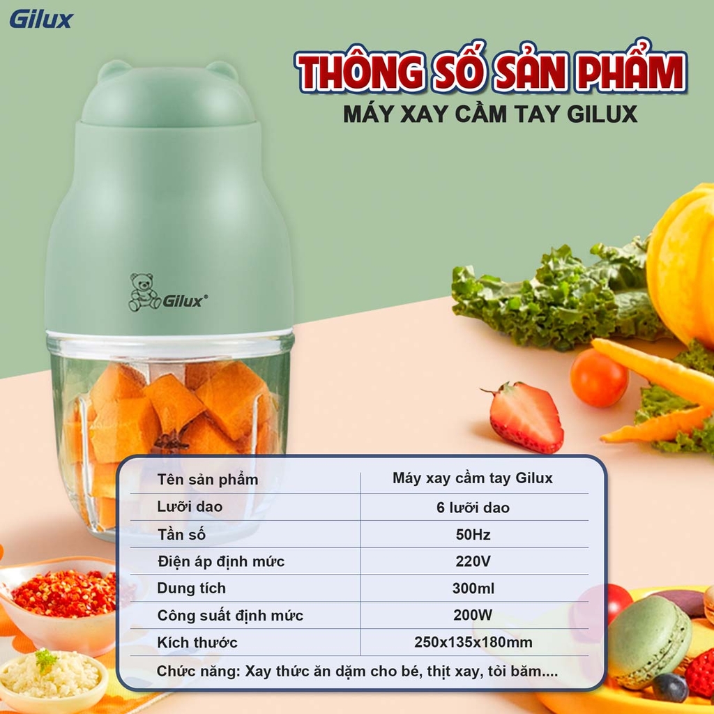 Máy xay đa năng cầm tay Gilux 0.3L – Nhỏ gọn, tiện lợi phù hợp xay đồ ăn dặm cho bé