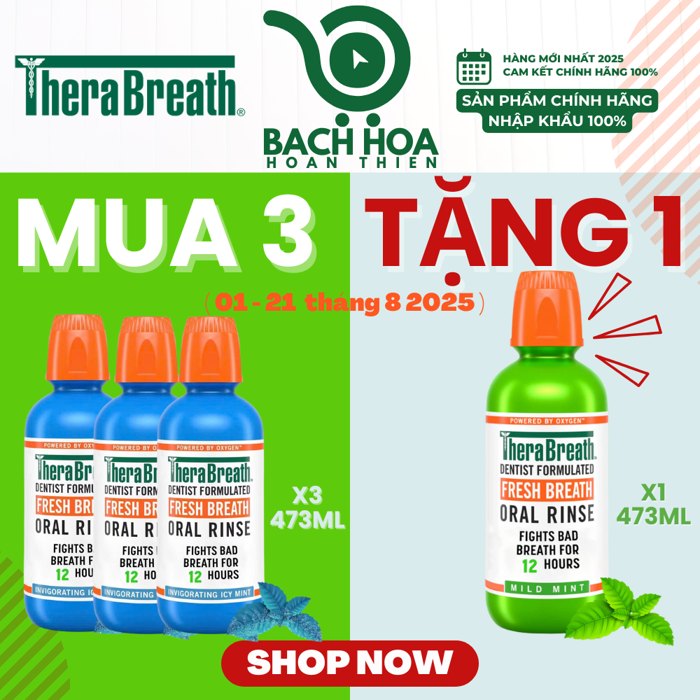 Mua 3 Chai Tặng 1 [Hương Icy Mint – Bạc hà lạnh sâu] Nước súc miệng TheraBreath cho người lớn – Hết hôi miệng, mát miệng, hơi thở thơm lâu