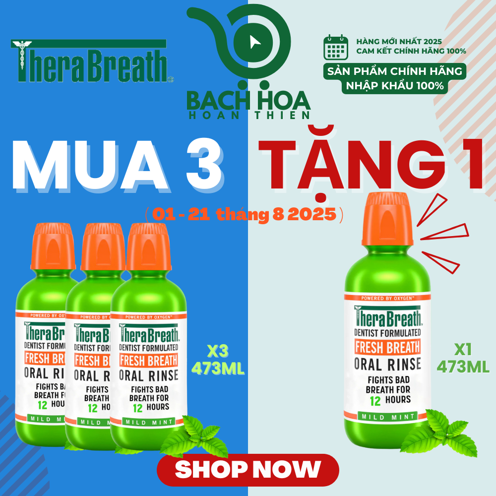 Mua 3 Chai Tặng 1 [Hương Icy Mint – Bạc hà lạnh sâu] Nước súc miệng TheraBreath cho người lớn – Hết hôi miệng, mát miệng, hơi thở thơm lâu