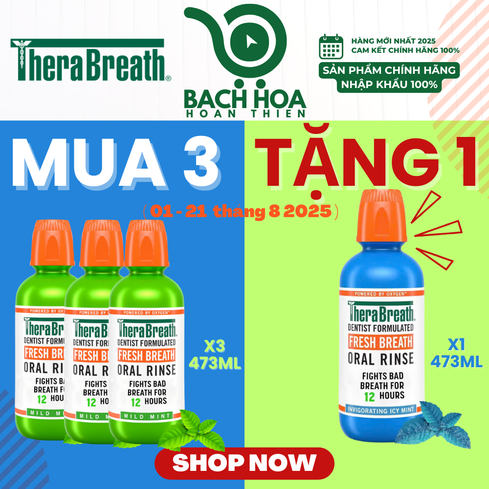 Mua 3 Chai Tặng 1 [Hương Icy Mint – Bạc hà lạnh sâu] Nước súc miệng TheraBreath cho người lớn – Hết hôi miệng, mát miệng, hơi thở thơm lâu