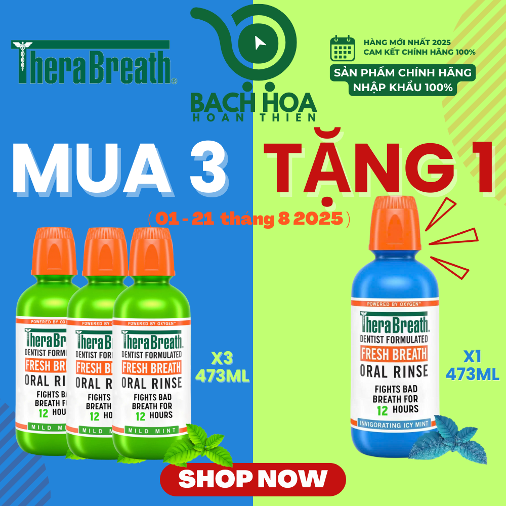 Mua 3 Chai Tặng 1 [Hương Icy Mint – Bạc hà lạnh sâu] Nước súc miệng TheraBreath cho người lớn – Hết hôi miệng, mát miệng, hơi thở thơm lâu