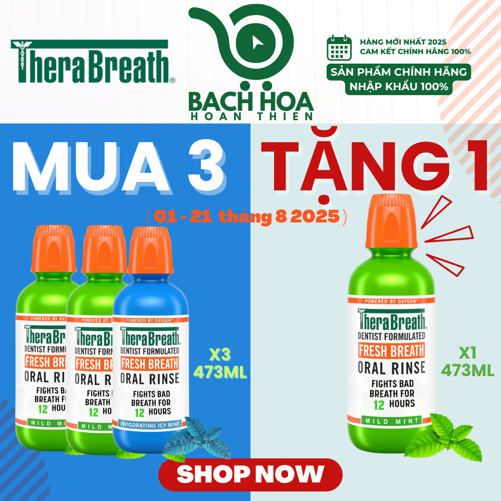 Mua 3 Chai Tặng 1 [Hương Mild Mint – Bạc hà dịu nhẹ] Nước súc miệng TheraBreath cho người lớn – Hết hôi miệng, mát miệng, hơi thở thơm lâu