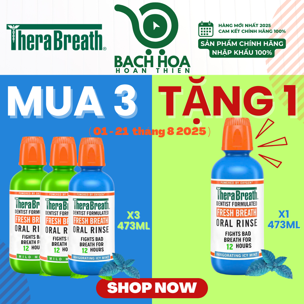 Mua 3 Chai Tặng 1 [Hương Icy Mint – Bạc hà lạnh sâu] Nước súc miệng TheraBreath cho người lớn – Hết hôi miệng, mát miệng, hơi thở thơm lâu