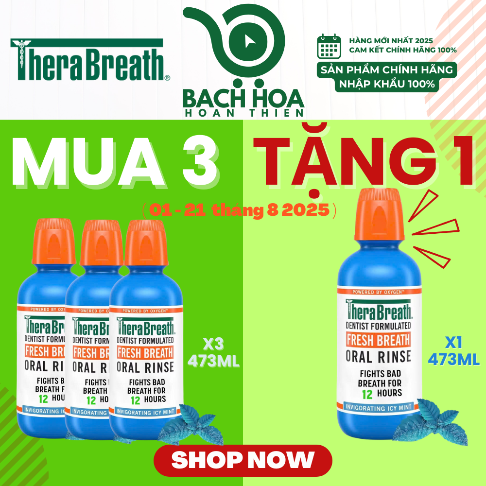 Mua 3 Chai Tặng 1 [Hương Icy Mint – Bạc hà lạnh sâu] Nước súc miệng TheraBreath cho người lớn – Hết hôi miệng, mát miệng, hơi thở thơm lâu