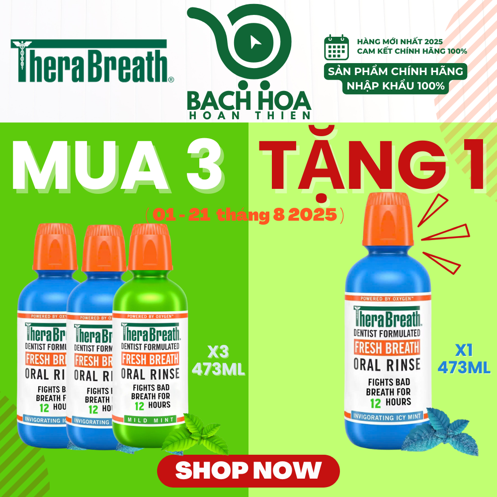 Mua 3 Chai Tặng 1 [Hương Icy Mint – Bạc hà lạnh sâu] Nước súc miệng TheraBreath cho người lớn – Hết hôi miệng, mát miệng, hơi thở thơm lâu