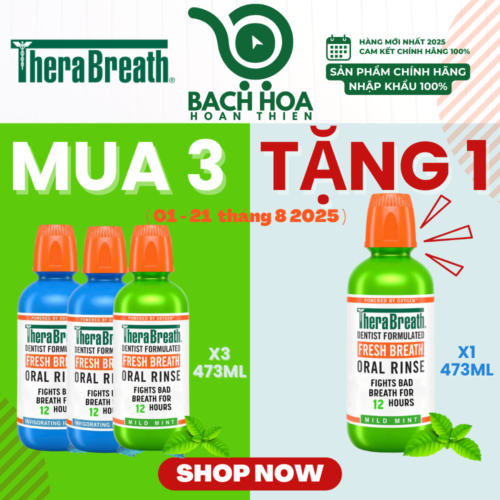 Mua 3 Chai Tặng 1 [Hương Icy Mint – Bạc hà lạnh sâu] Nước súc miệng TheraBreath cho người lớn – Hết hôi miệng, mát miệng, hơi thở thơm lâu