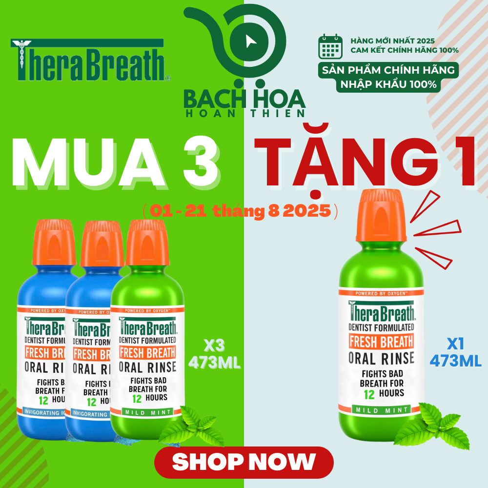 Mua 3 Chai Tặng 1 [Hương Icy Mint – Bạc hà lạnh sâu] Nước súc miệng TheraBreath cho người lớn – Hết hôi miệng, mát miệng, hơi thở thơm lâu