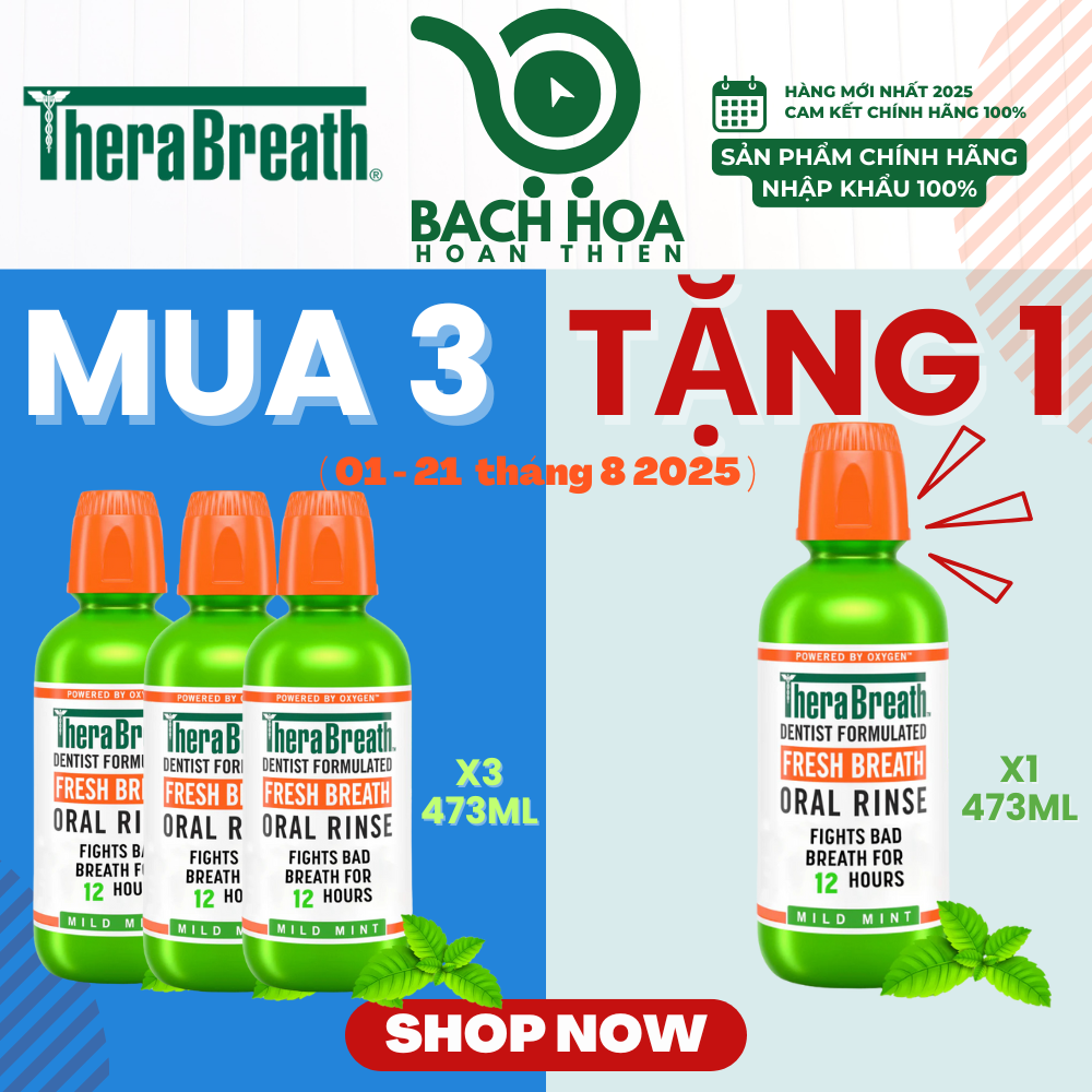Mua 3 Chai Tặng 1 [Hương Icy Mint – Bạc hà lạnh sâu] Nước súc miệng TheraBreath cho người lớn – Hết hôi miệng, mát miệng, hơi thở thơm lâu