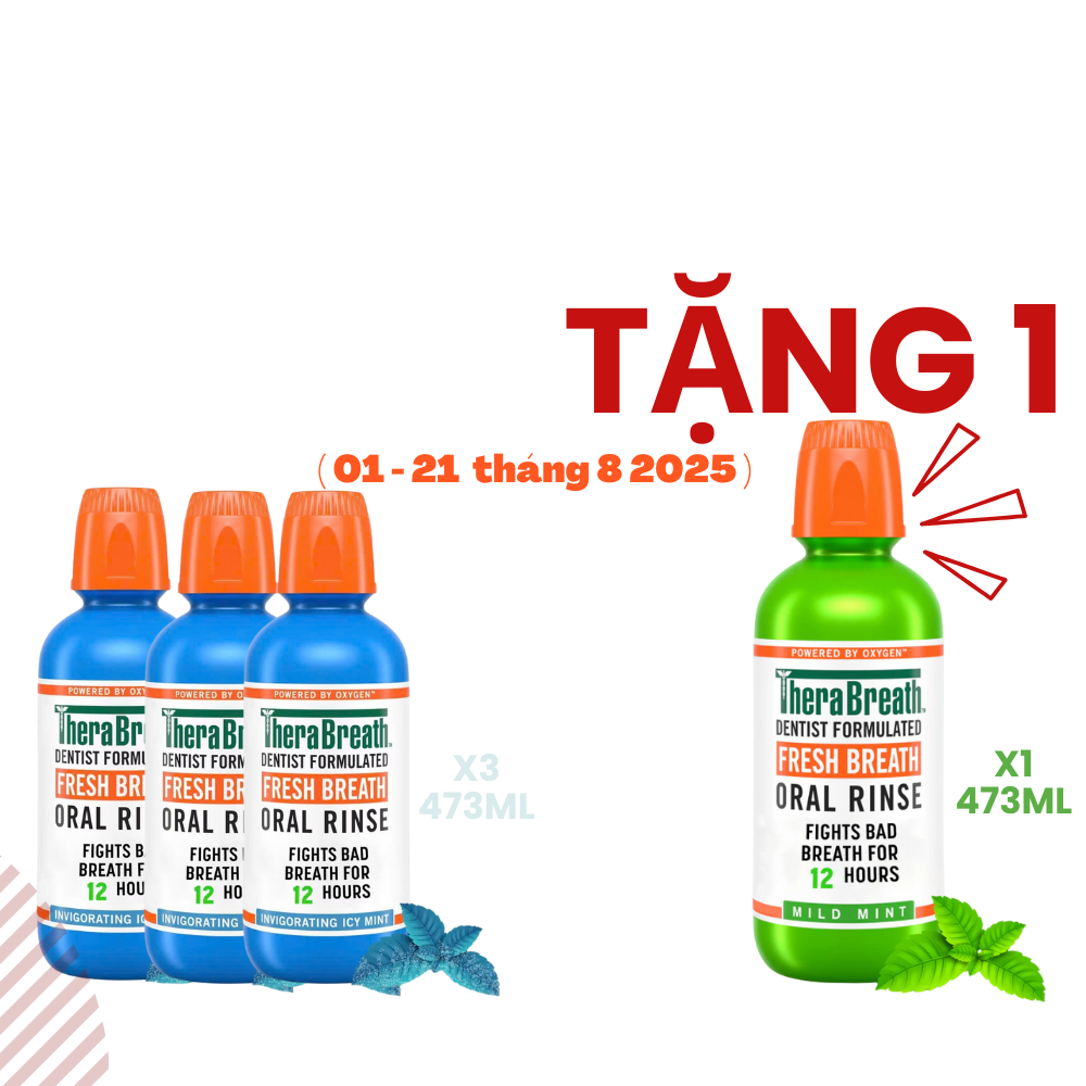 Mua 3 Chai Tặng 1 [Hương Mild Mint – Bạc hà dịu nhẹ] Nước súc miệng TheraBreath cho người lớn – Hết hôi miệng, mát miệng, hơi thở thơm lâu
