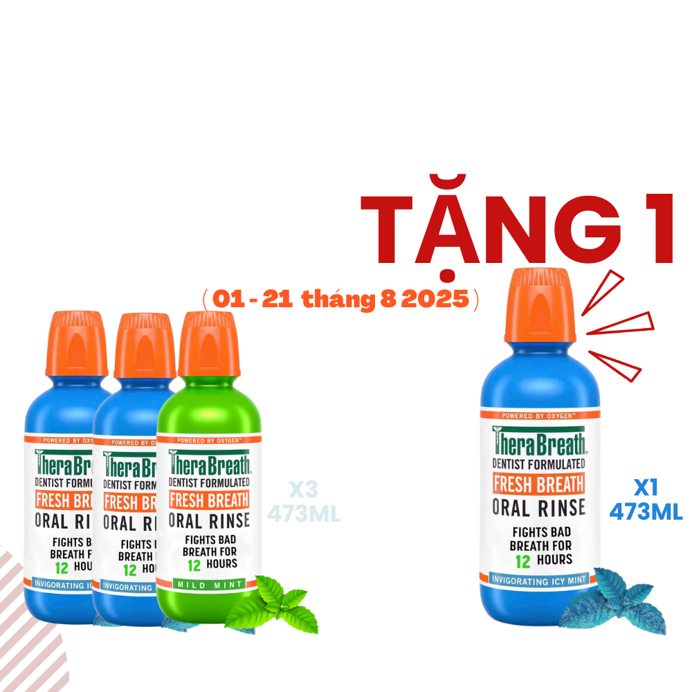 Mua 3 Chai Tặng 1 [Hương Icy Mint – Bạc hà lạnh sâu] Nước súc miệng TheraBreath cho người lớn – Hết hôi miệng, mát miệng, hơi thở thơm lâu