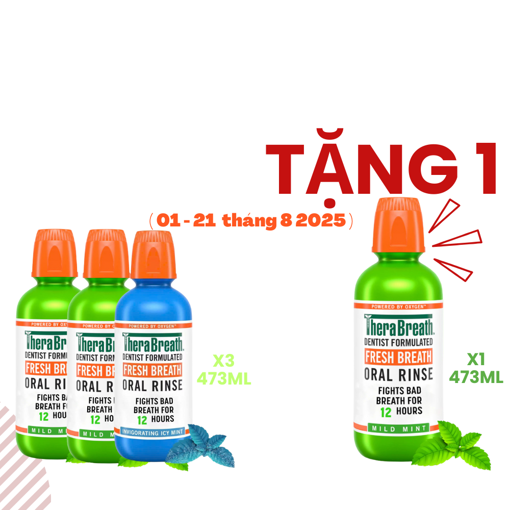 Mua 3 Chai Tặng 1 [Hương Icy Mint – Bạc hà lạnh sâu] Nước súc miệng TheraBreath cho người lớn – Hết hôi miệng, mát miệng, hơi thở thơm lâu